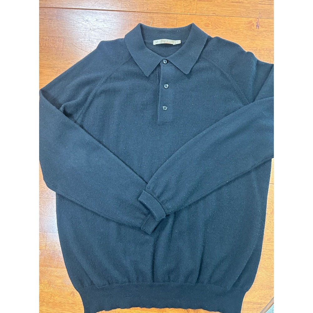 Raffi Cashmere Polo Sweater Mens Large Black Long Sleeve Knit Pullover L/52